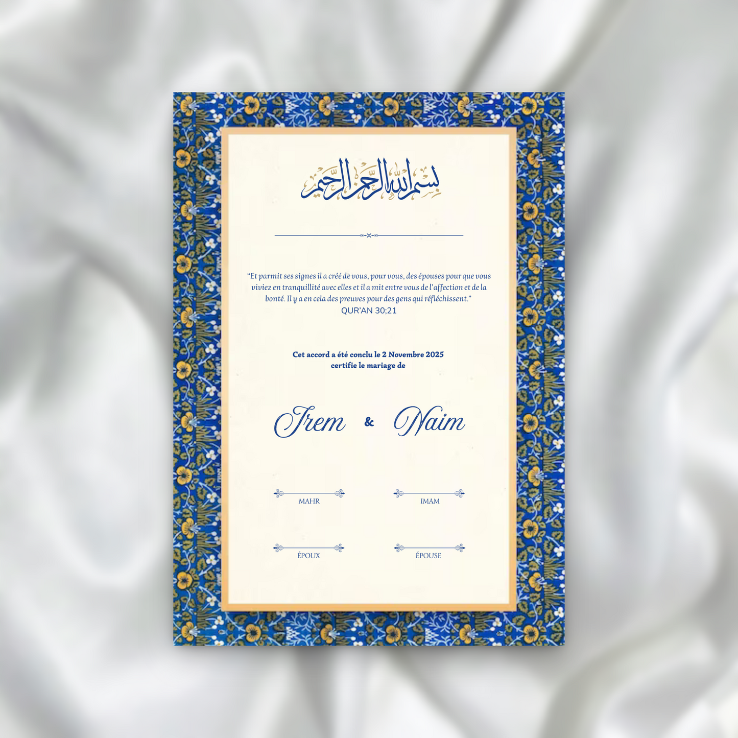 Certificat de Mariage Religieux - Mosaïque Bleu SEDesigns