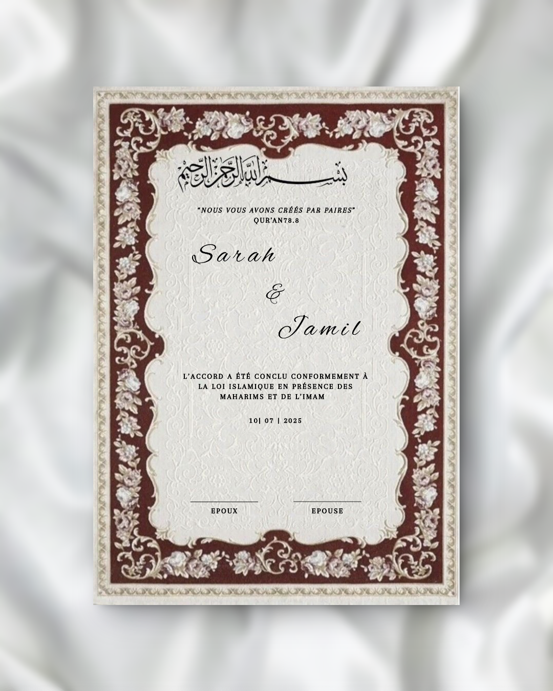 Certificat de Mariage Religieux - Bordeau SEDesigns