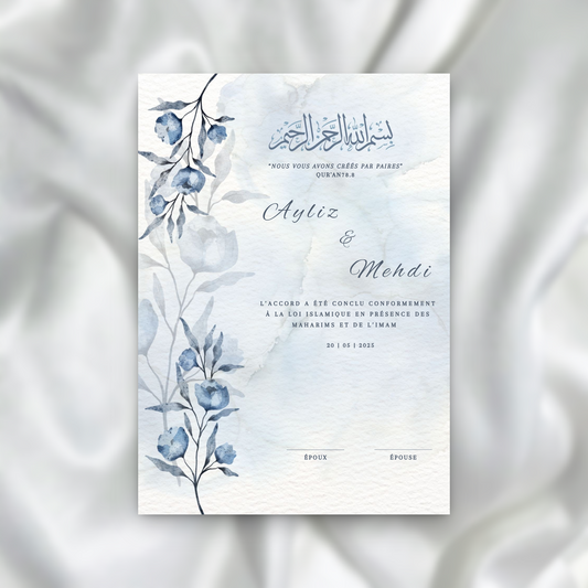 Certificat de Mariage Religieux - Fleure Bleu SEDesigns