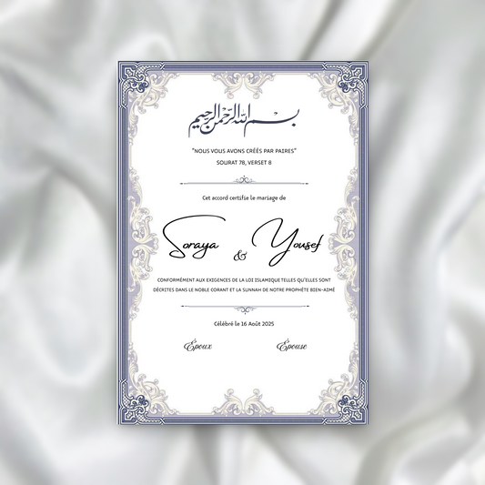 Certificat de Mariage Religieux - Bleu SEDesigns