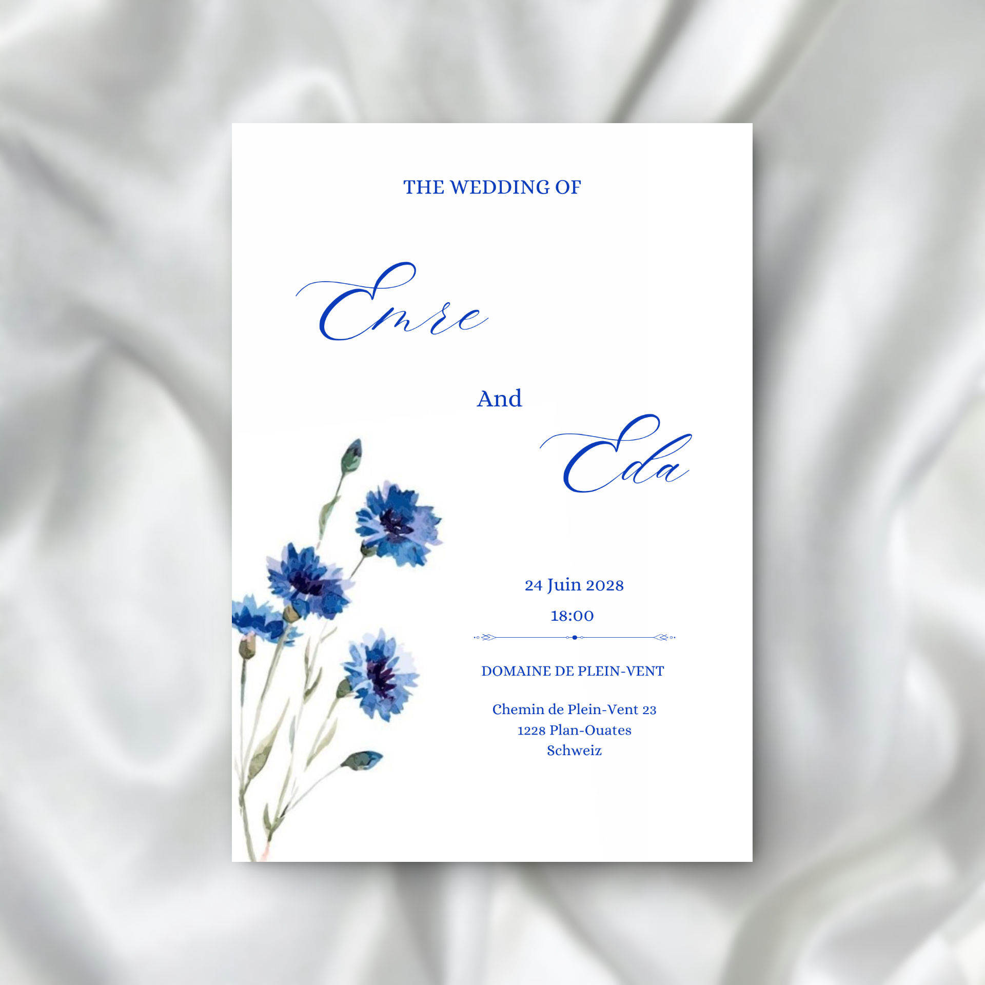 Faire-part de Mariage Bleu Floral et Élégant SEDesigns