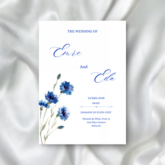 Faire-part de Mariage Bleu Floral et Élégant SEDesigns