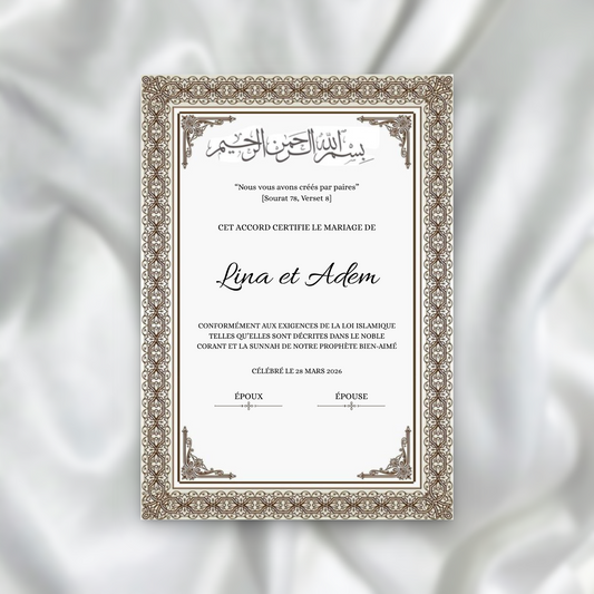 Certificat de Mariage Religieux - Taupe SEDesigns