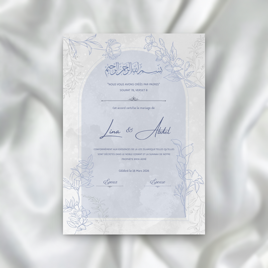 Certificat de Mariage Religieux - Arche bleu SEDesigns