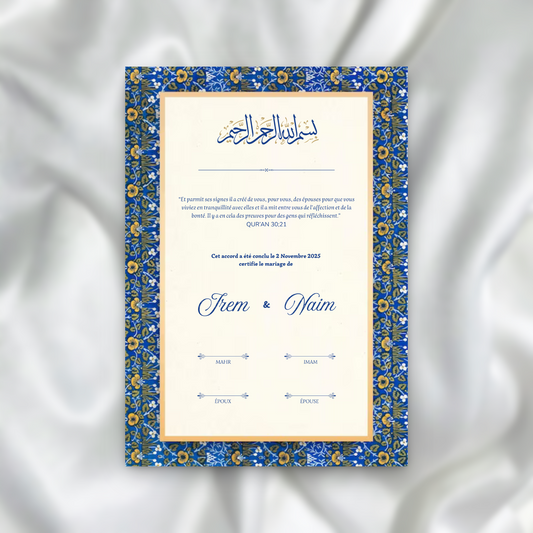 Certificat de Mariage Religieux - Mosaïque Bleu SEDesigns