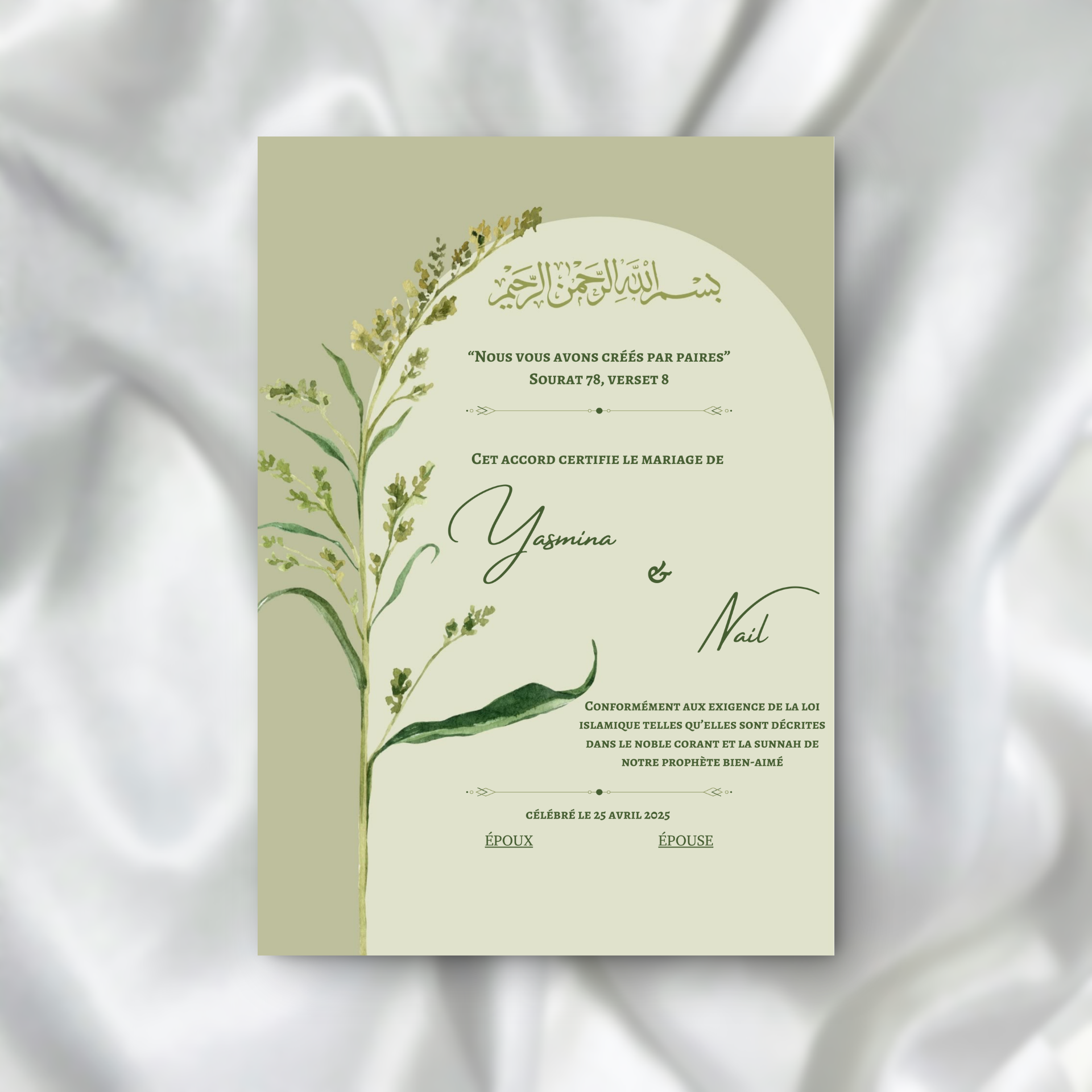 Certificat de Mariage Religieux Élégant et Naturel SEDesigns