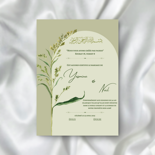 Certificat de Mariage Religieux Élégant et Naturel SEDesigns